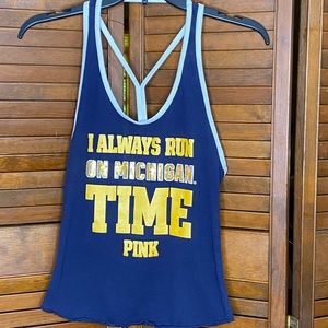 Pink by Victoria Secret “I Always Run On Michigan Time” Tank Top Shirt Size M